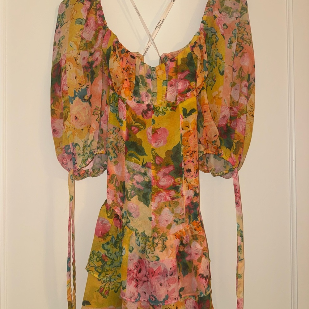 For Love and Lemons Floral Ruffle Mini Dress